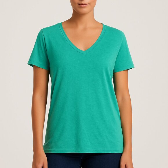 Splendid Aqua Teal Slub V-Neck Tee Shirt Cotton Blend - Picture 1 of 5